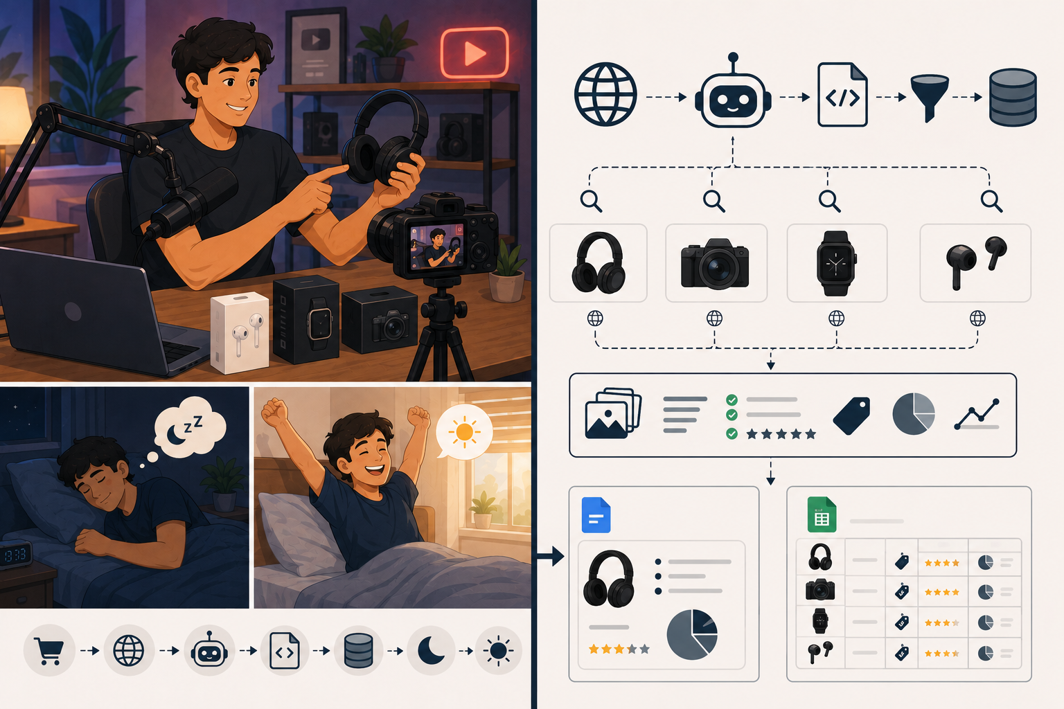 Streamer descansa a la noche mientras automatiza tareas relacionadas con la creación de su contenido